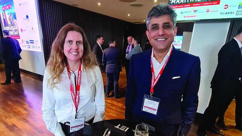 Susi Miller of Fairways Marine Brokerage networks with Manit Chander of Hilo Maritime Risk Management - Bunkerspotted February/March 2023